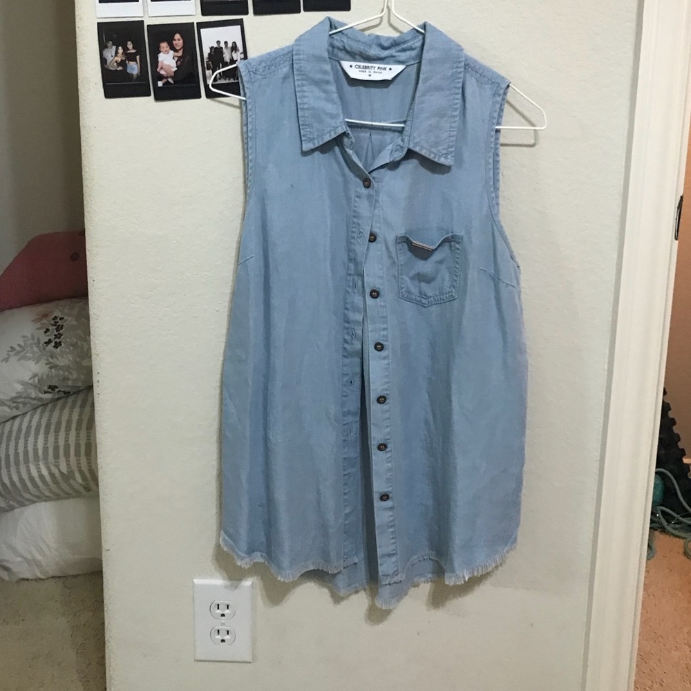 Denim Button up frayed top
